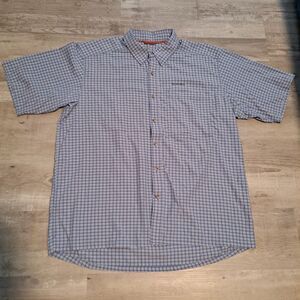 Simms Mens XL Blue White Plaid Performance Fishing Button Up Outdoor Shirt